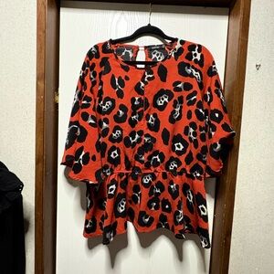 Boohoo Orange and Black Leopard Print Blouse